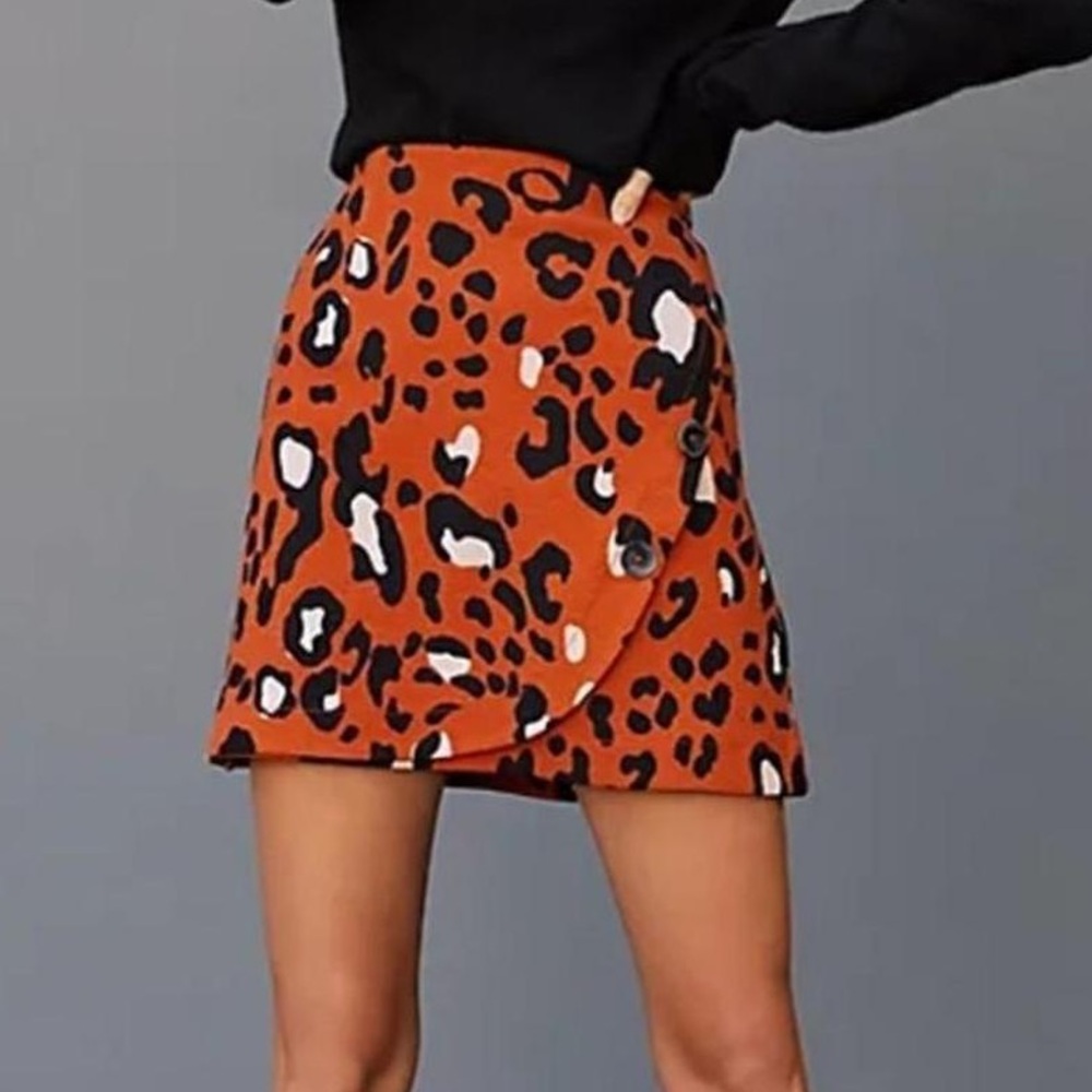 Anthropologie/Maeve Leopard Wrap Mini Skirt - Picture 2 of 6